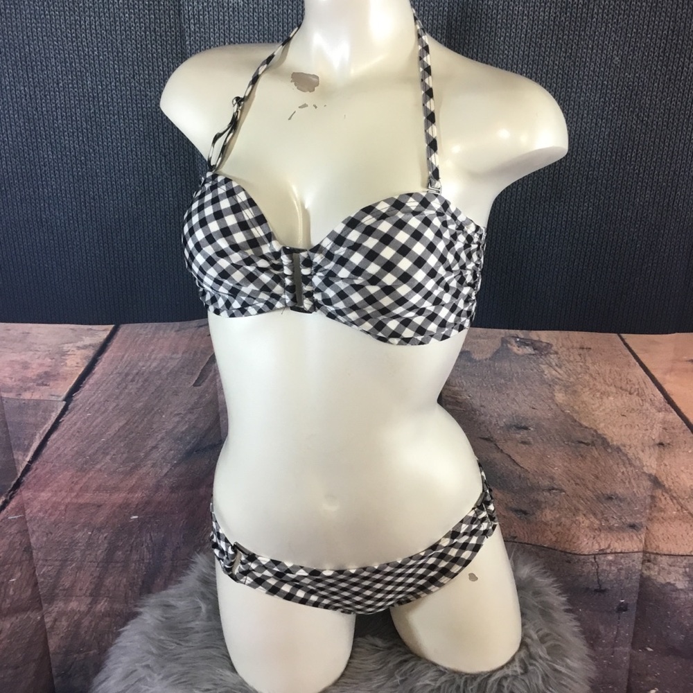 Black White Checkered halter bikinis set NWT